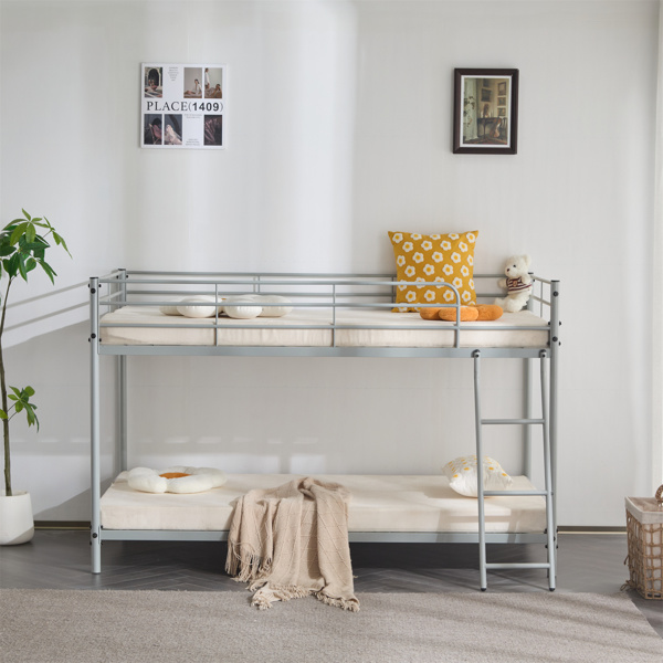 灰色 Twin 圆管双层矮床 护栏斜梯 铁床 美国-4