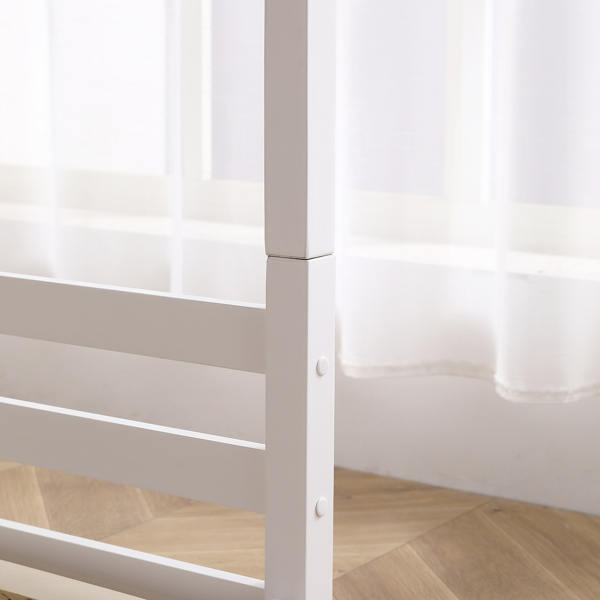 白色 油漆面 松木+胶合板 头尾横撑护栏 Twin 儿童木床 直梯 可拆分成单层床 双层床-15