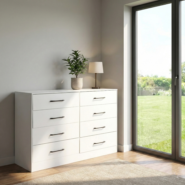 白色 刨花板+无纺布 贴三胺 134*40*86cm 双排4层8抽 抽屉柜 饰面布抽柜-12