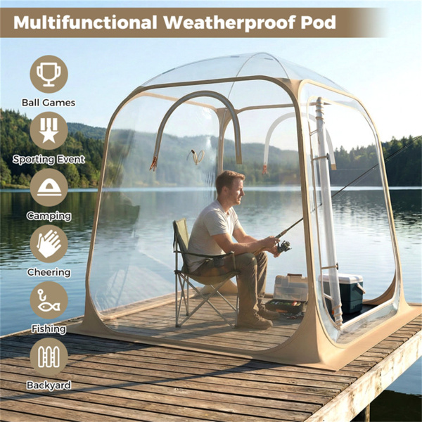 7×7FT透明弹出式运动帐篷，2-4人防水防风PVC帐篷，露营运动透明户外舱-9