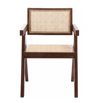 现代中世纪餐厅椅，藤条装饰椅，舒适扶手椅，带扶手的户外木椅，卧室、客厅、阅览室、餐厅厨房，棕色--不支持self pick up且不支持指定仓发货