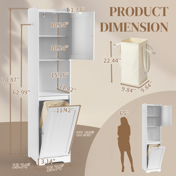 白色 刨花板三胺贴面 竖纹 40*40*180cm 1门+带无纺布收纳袋下翻门抽 浴室立柜-11