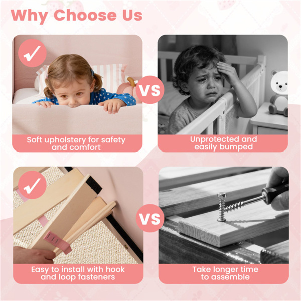 粉红色软垫幼儿床天鹅绒木制板条框架，适合儿童，无床垫-9