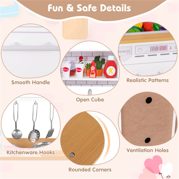 儿童假装游戏厨房套装，经过认证的逼真音效，配有存储和配件-10