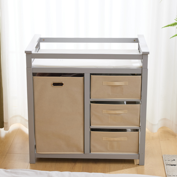 灰色 油漆面 松木 木框 顶部可拆卸 87*53*87.5cm 儿童木床 3布抽+1布袋 换尿布台-11