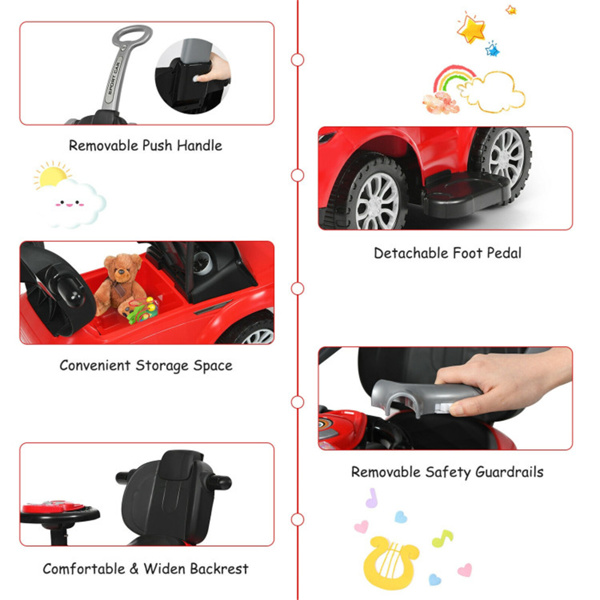 3合1儿童乘坐推车12-36个月可拆卸把手防滚翻板喇叭音乐红色-7