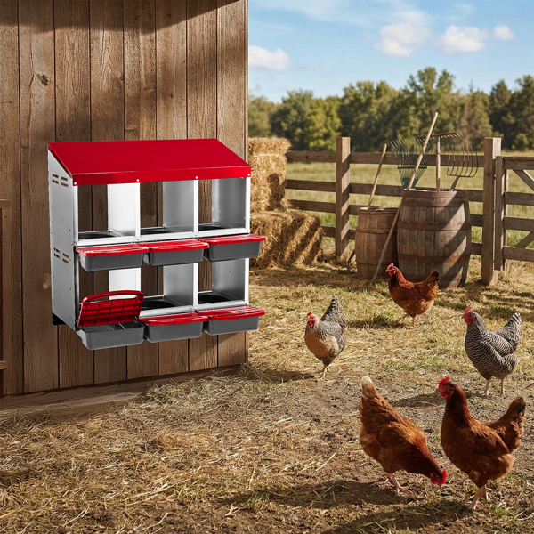 6隔间 80*52*96cm 斜顶房屋 红色 带底脚 铁+塑料 喂食用品-9