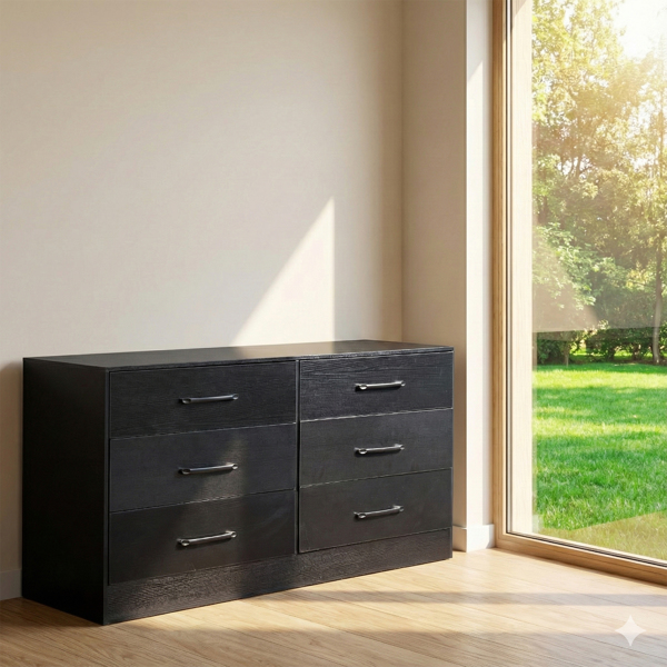 黑色 刨花板+无纺布 贴三胺 134*40*67cm 双排3层6抽 抽屉柜 饰面布抽柜-10