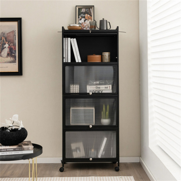 5层滚动微波支架翻转防尘门4脚轮带刹车厨房储物架-4