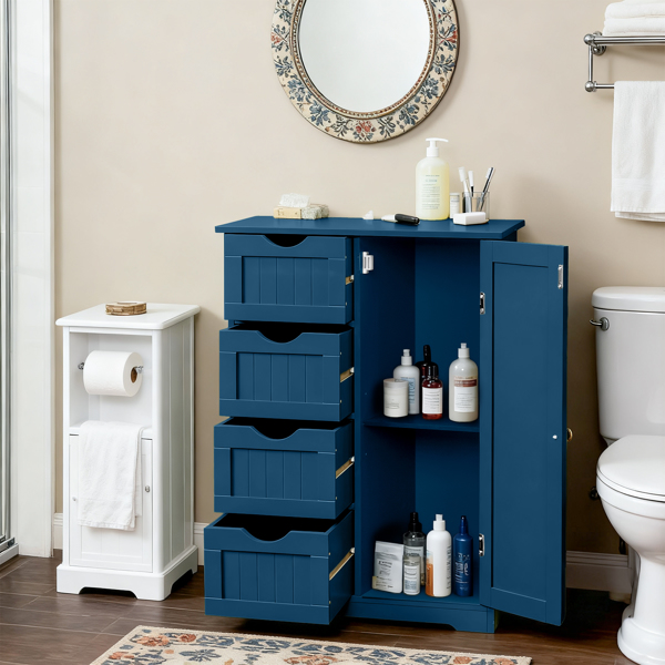 海军蓝  密度板喷漆+三胺贴面 竖纹 56*30*82.5cm  4抽 1门 浴室立柜-5