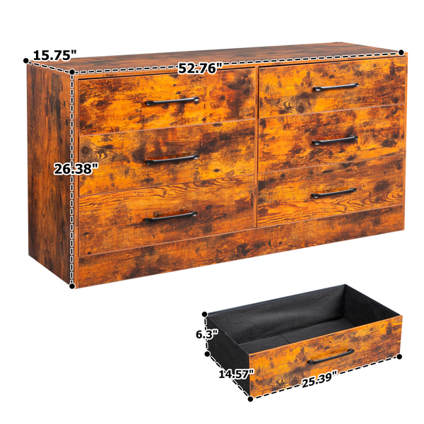 复古木 刨花板+无纺布 贴三胺 134*40*67cm 双排3层6抽 抽屉柜 饰面布抽柜-6