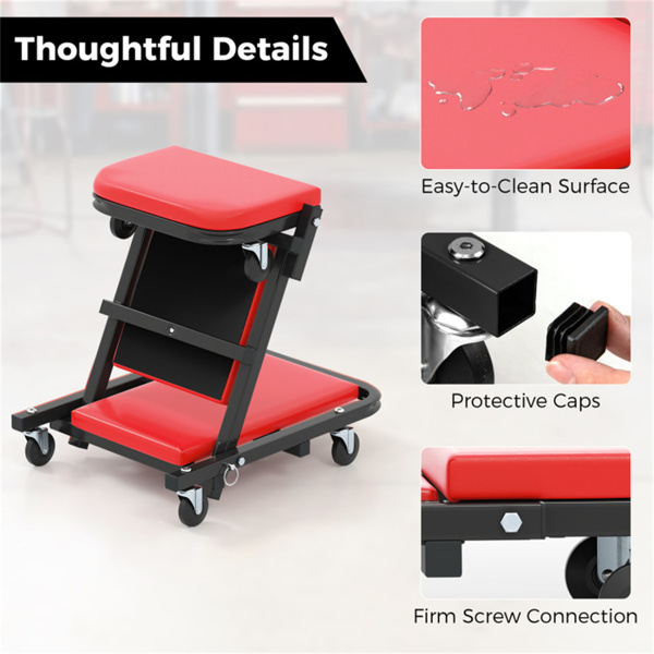可折叠车库爬行器，带软垫座椅，6个通用脚轮，车间双模维修工具-6