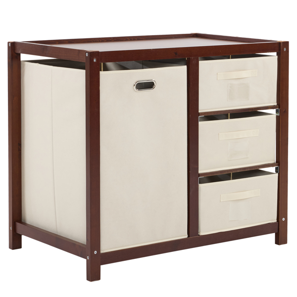 咖啡色 油漆面 松木 木框 顶部可拆卸 87*53*87.5cm 儿童木床 3布抽+1布袋 换尿布台-3