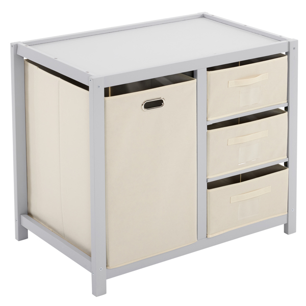 灰色 油漆面 松木 木框 顶部可拆卸 87*53*87.5cm 儿童木床 3布抽+1布袋 换尿布台-4