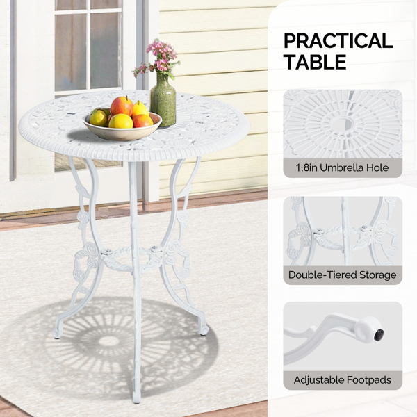 2pcs单人椅和1pc圆桌 玫瑰花型 白色 铸件套装-9