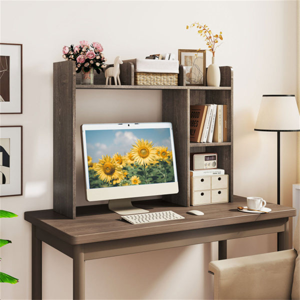 橡木色桌面书架，适用于27英寸/68.58厘米显示器，93.98×25.40×73.66厘米工程木桌把手，带防倾倒套件，容量100磅-2