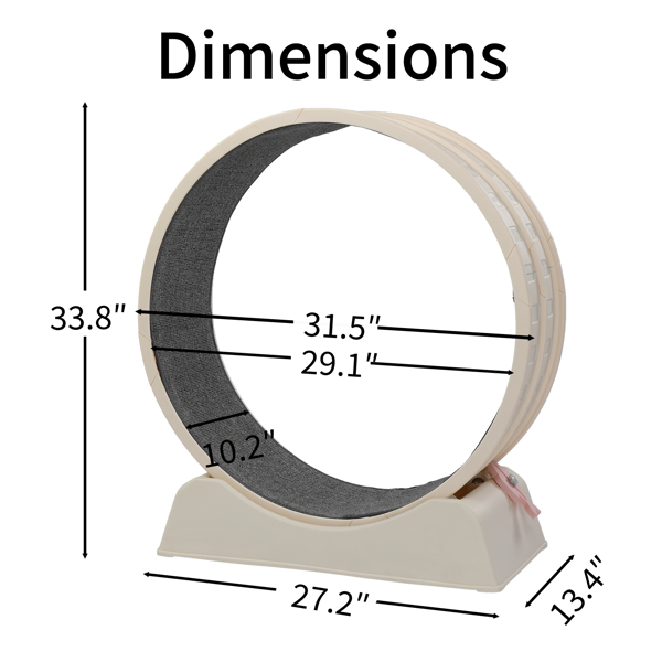 80*34*86CM 米白色 PP 轨道连接片组装 圆形配灰色地毯+1根逗猫棒 15kg 猫跑步机-4