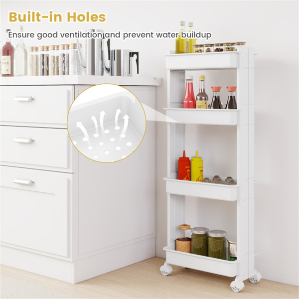 4层DIY滚动式储物车，15.5英寸×9英寸×40.5英寸，带可拆卸通风托盘，适用于厨房和浴室-6
