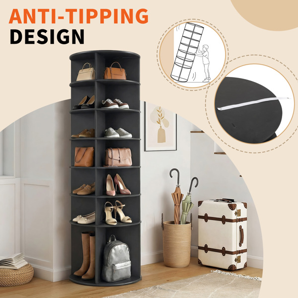 7 层 可360° 旋转 木塑板 60*60*184cm 鞋架 黑色-15