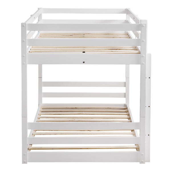 白色 油漆面 松木+胶合板 头尾横撑护栏 Twin 儿童木床 直梯 可拆分成单层床 双层床-9