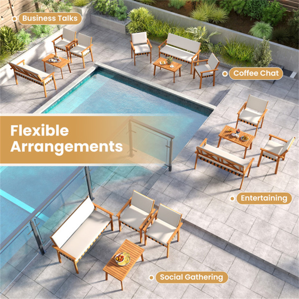 4件套相思木露台对话套装，带软垫，沙发，咖啡桌-10