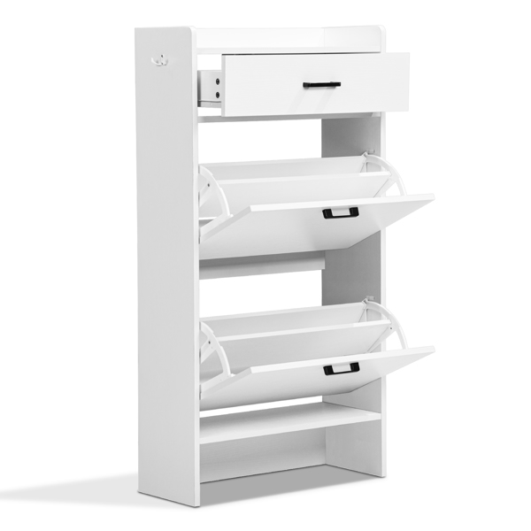 2斗加顶翻盖抽屉 带软垫换鞋凳1挂钩 鞋柜 刨花板 100*25*117cm  白色-2