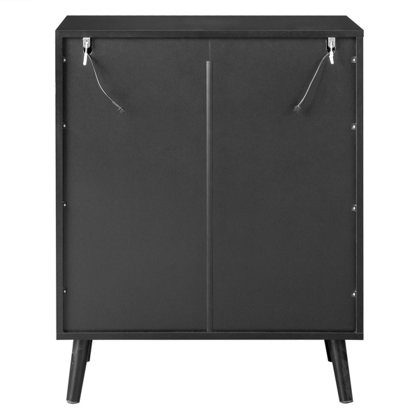 2门阳光板高脚内部4层带USB灯带24键可调节 鞋柜 刨花板 + 阳光板 68*40*83.5 cm 黑色-2