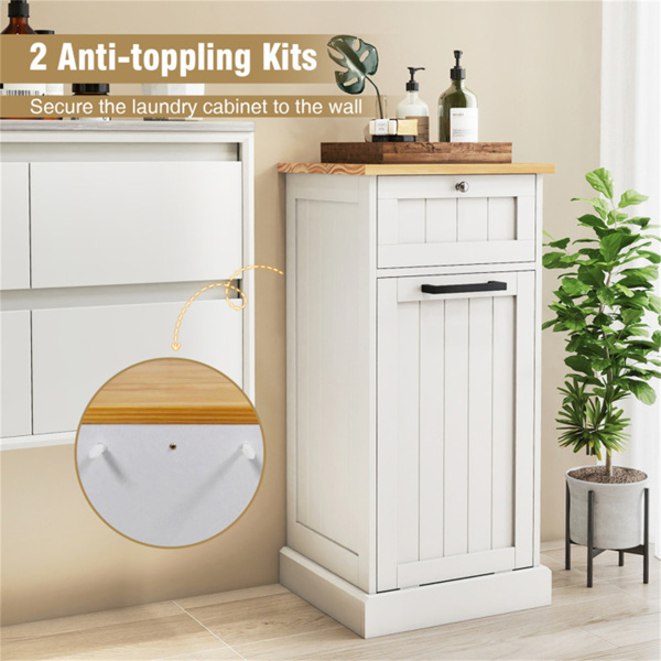 倾斜式洗衣篮柜竹质MDF 10Gal带抽屉防倾倒装置白色+天然-9