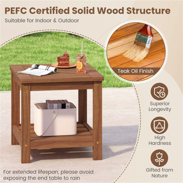 多功能双层木制边桌，花园客厅池畔易于组装的床头柜-6