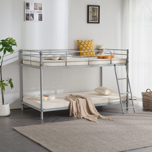 灰色 Twin 圆管双层矮床 护栏斜梯 铁床 美国-2