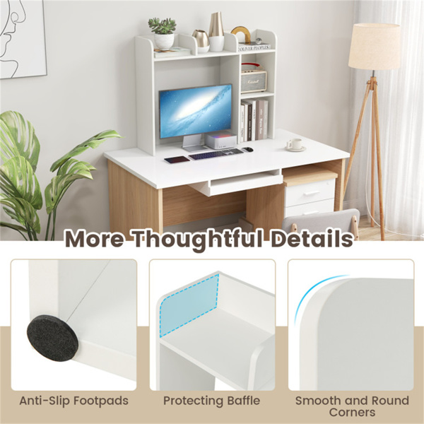 白色桌面书架，适用于27英寸/68.58厘米显示器，93.98×25.40×73.66厘米工程木桌把手，带防倾倒套件，容量100磅-6