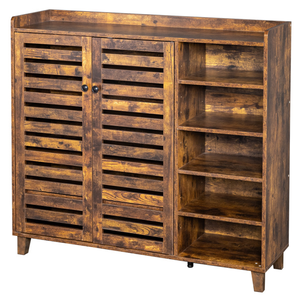 2门带5个开放格桌面带挡板 鞋柜 密度板 116*35.5*107cm 腐木色-2