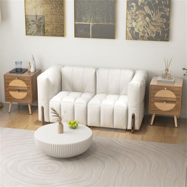 一套2张波西米亚双抽屉床头柜，54.61×40.64×55.88厘米天然松木腿床头柜，卧室客厅可容纳88磅-4