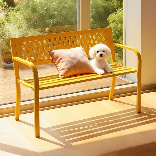 47in PVC网格靠背 黄色 铁长椅-10