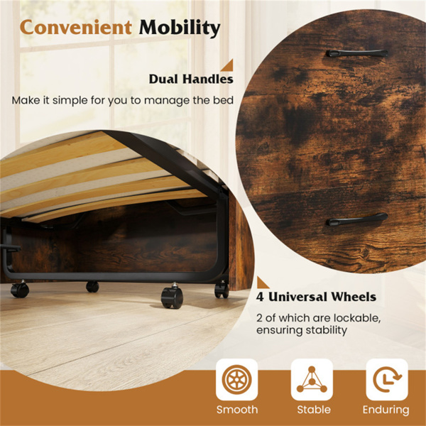 可转换墨菲橱柜床，带4英寸床垫，219.71×86.36×105.41cm折叠床，容量485LBS，乡村棕色-8