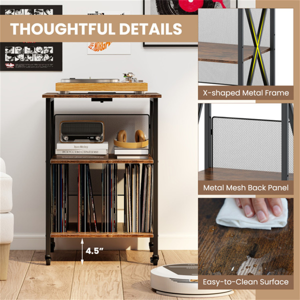 带充电站的唱片播放器支架，3层可调节架滚动转台支架-10