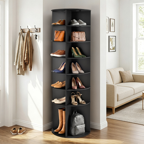 7 层 可360° 旋转 木塑板 60*60*184cm 鞋架 黑色-14