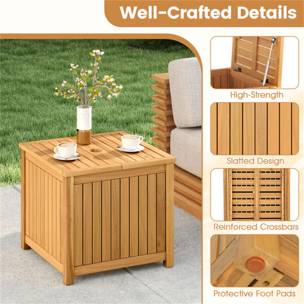 实心相思木户外边桌，带伞孔，露台池畔2合1储物端桌-8