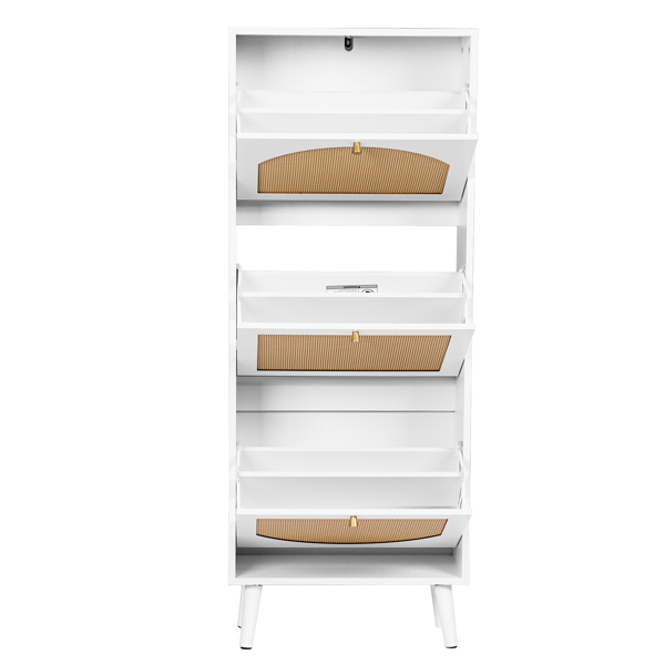藤面3翻斗 鞋柜 刨花板 54*24*135 cm  白色-3