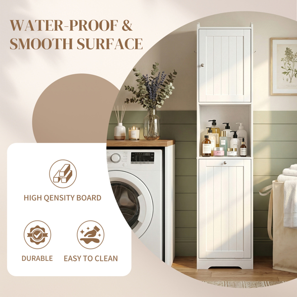 白色 刨花板三胺贴面 竖纹 40*40*180cm 1门+带无纺布收纳袋下翻门抽 浴室立柜-6