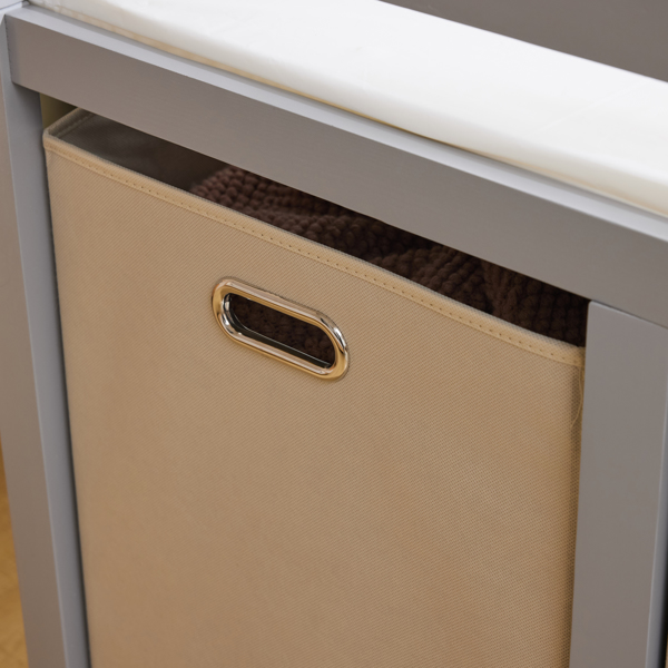 灰色 油漆面 松木 木框 顶部可拆卸 87*53*87.5cm 儿童木床 3布抽+1布袋 换尿布台-15