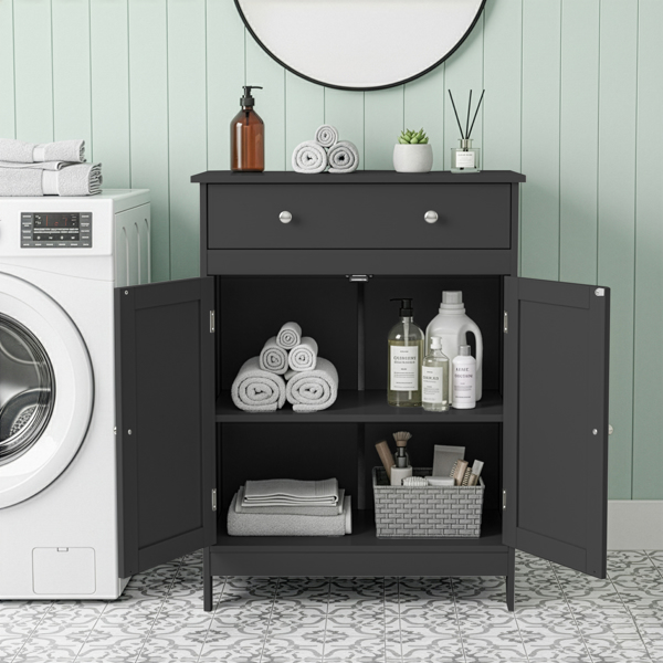 黑色 刨花板三胺贴面 60*30*80cm 双门 单抽 浴室立柜-5