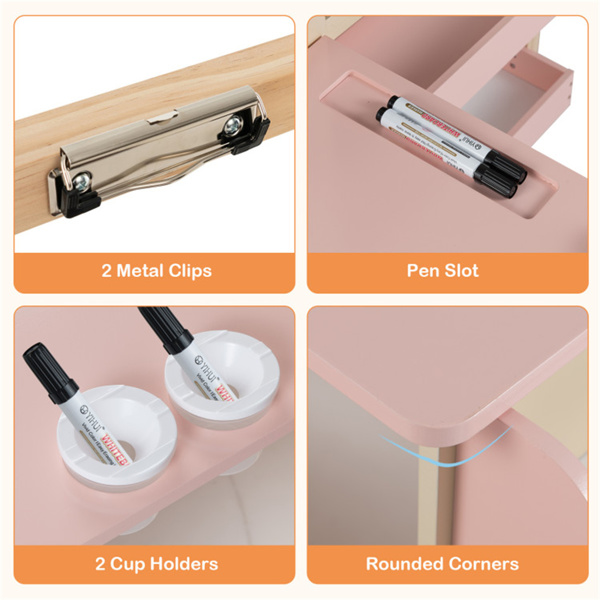 儿童多功能艺术中心，带双面架，3年以上木制艺术桌椅，粉色-6