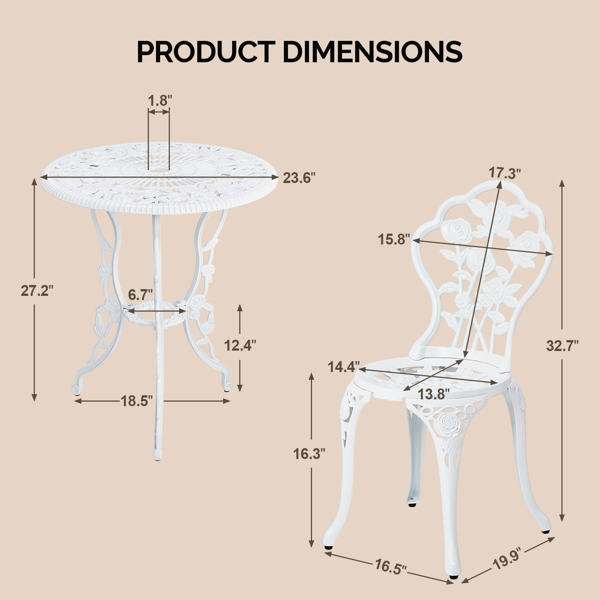 2pcs单人椅和1pc圆桌 玫瑰花型 白色 铸件套装-2