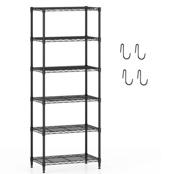 6层重型金属线架，900LBS总容量存储架，带可调节架，黑色