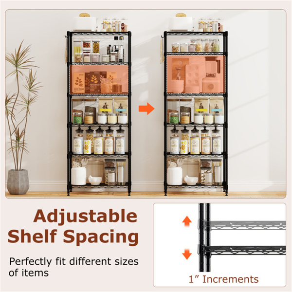 6层重型金属线架，900LBS总容量存储架，带可调节架，黑色-8