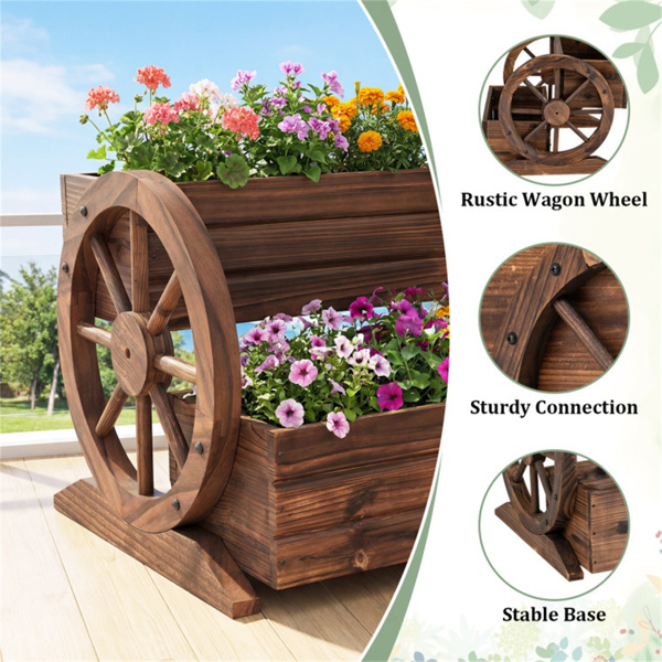 碳化冷杉木双层货车播种机，排水孔，草药蔬菜高架花园床-8