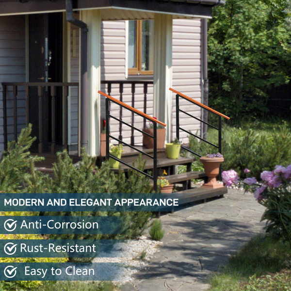 【替换80617397】哑光黑色  木扶手 1-3阶 可调节 庭院楼梯扶手-4