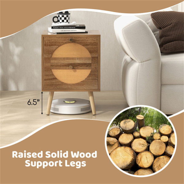 一套2张波西米亚双抽屉床头柜，54.61×40.64×55.88厘米天然松木腿床头柜，卧室客厅可容纳88磅-8