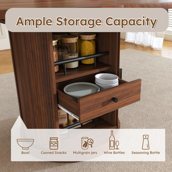 59英寸可伸缩椭圆形餐桌，带两层储物空间，适合4-6人使用，胡桃木色，节省空间的伸缩式厨房餐桌，MDF材质，胡桃木饰面，底座为立柱式设计。-18